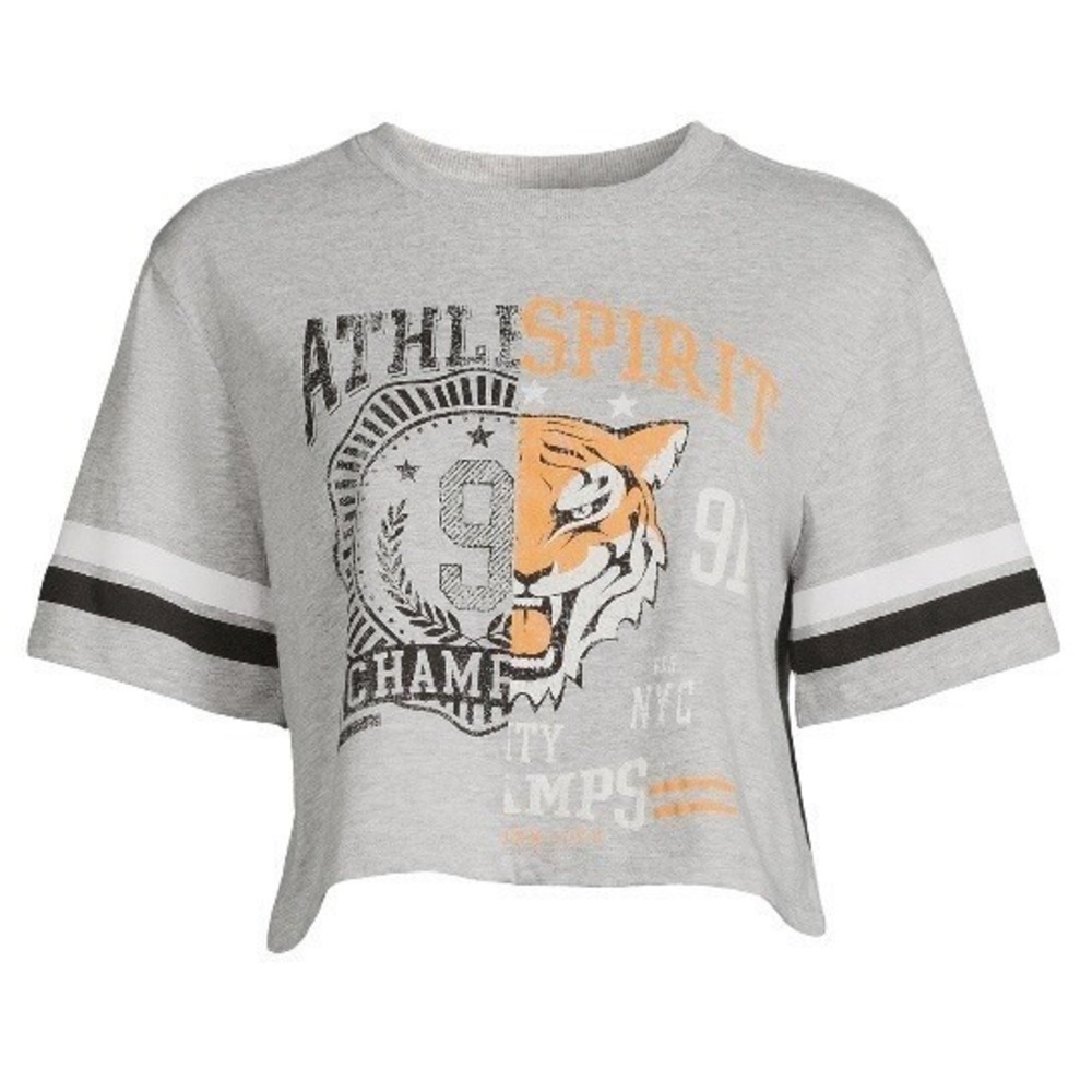 No Boundaries Juniors Cropped Graphic Tee Small 3-5 New with Tags Gray Tiger